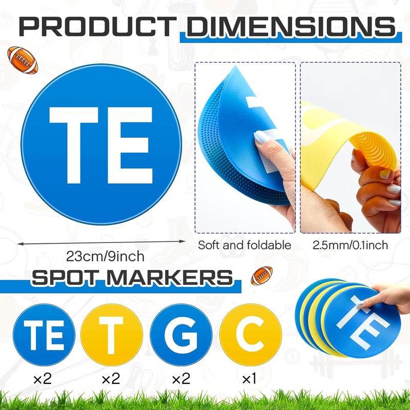 Fuyoooo 7 Pcs Football Lineman Split Marker Players Floor Spot Markers Playing Field Marking Equipment Alignment Offensive Defensive Positions Dots for Drills and Training Teaching Classroom, 6 Inch - Image 3